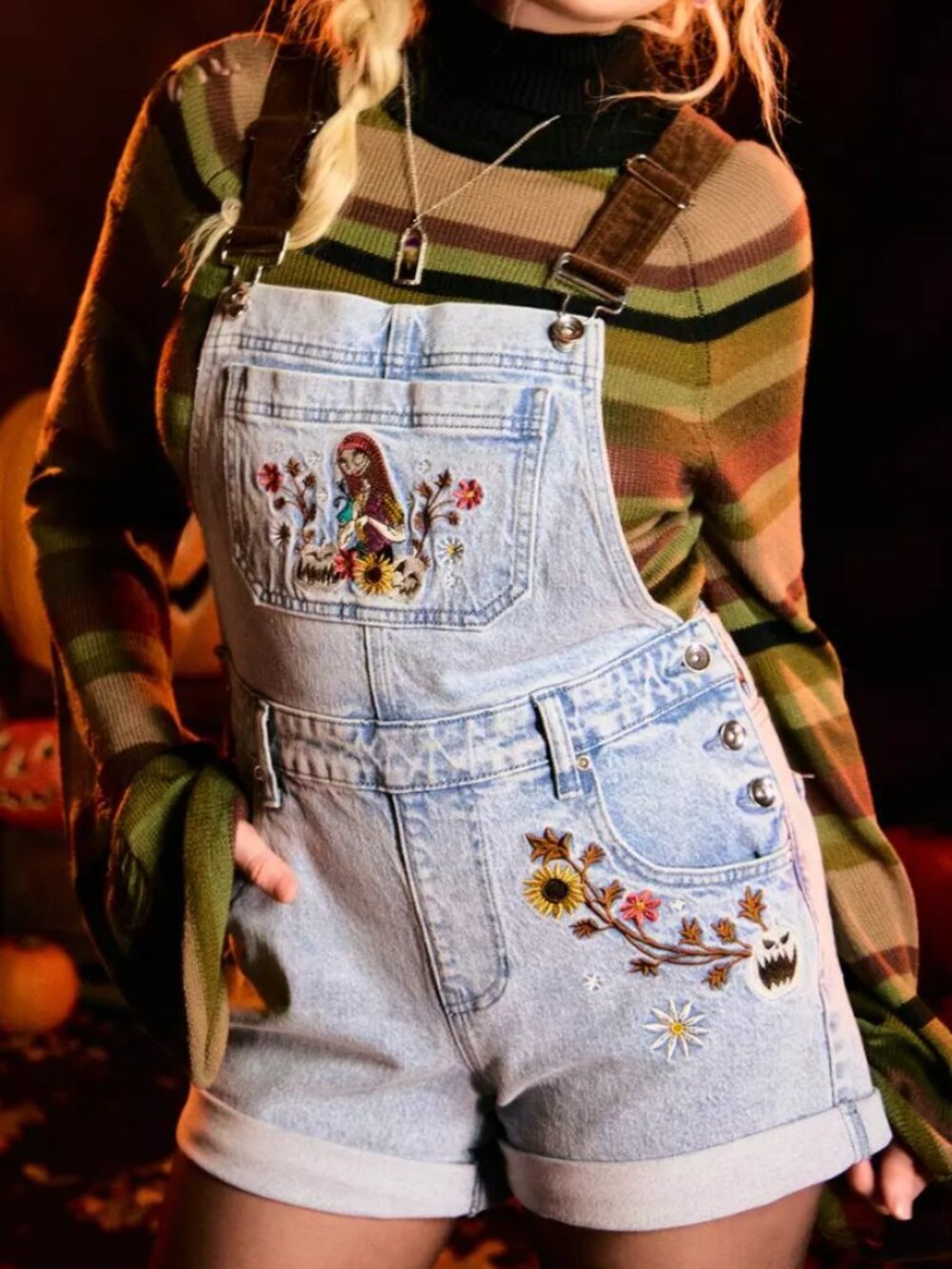 The Nightmare Before Christmas Sally Floral Shortalls